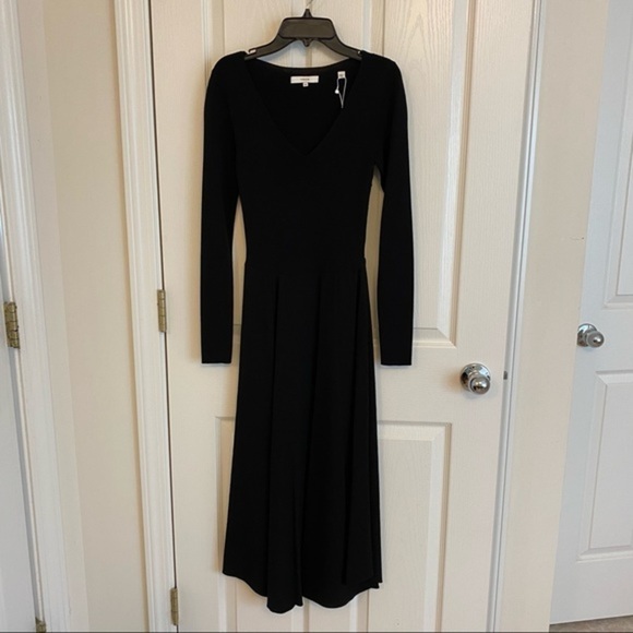VINCE V-Neck Long Sleeve Dress in Black Size XXS - Picture 4 of 12